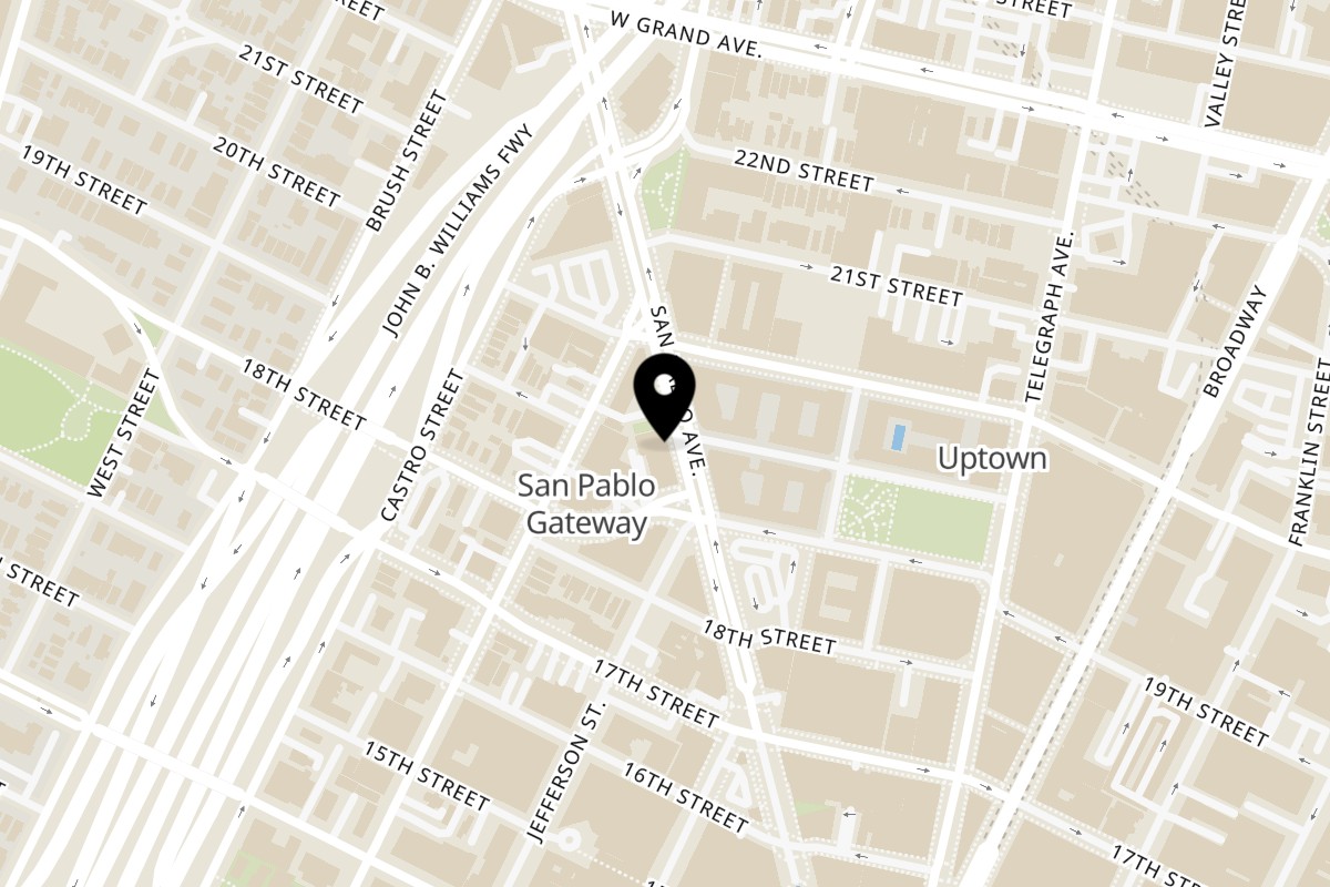 Map showing the location of Bloom pizzeria on 1917 San Pablo Ave in Oakland